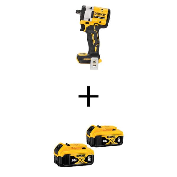DEWALT ATOMIC 20V MAX Lithium-Ion Cordless Brushless 1/2 in. Variable Speed Impact Wrench with (2) 20V XR Premium 5Ah Batteries