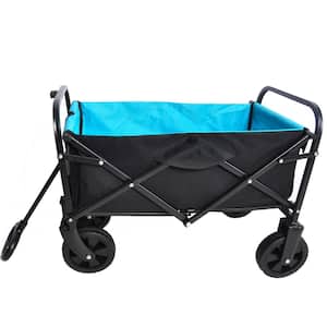 1.8 cu.ft. Black and Blue Fabric Steel Frame Folding Wagon Garden Cart for Shopping Beach