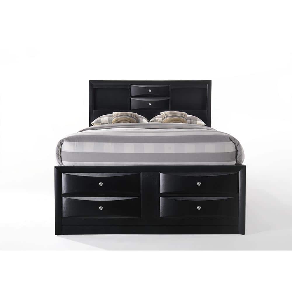 Elegant Full Double Captain's Bed with Upholstered Headboard and 8 Storage Drawers in Black