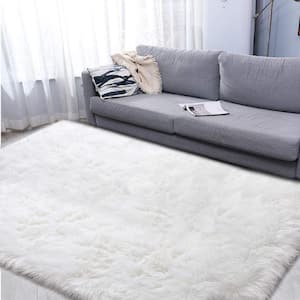 Sheepskin Faux Furry White Fluffy Rugs 5 ft. x 6 ft. 6 in. Area Rug