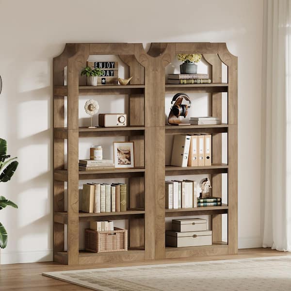 Farmhouse 71 in. Rustic Brown Wood 5-Shelf Bookcase for Stylish Storage and Display for Living Room, Office or Kitchen