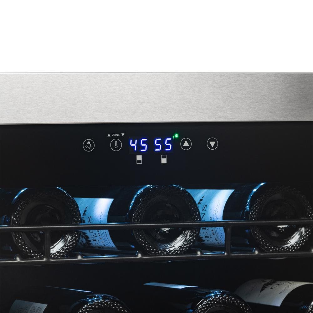 98-Bottle Black and Silver Dual Zone Wine Cooler with Glass Door