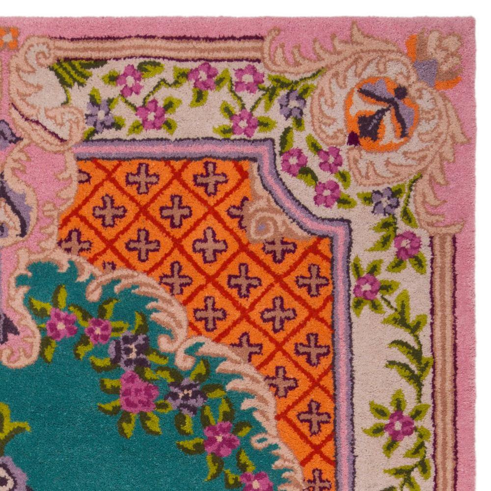 Handmade Tufted Wool-Viscose Blend Rectangular Rug in Blue/Pink, 8' x 10'