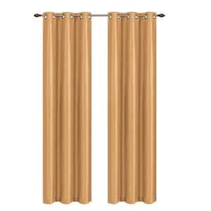 Madonna Gold Solid Polyester Thermal 76 in. W x 63 in. L Grommet Blackout Curtain Panel (Set of 2)