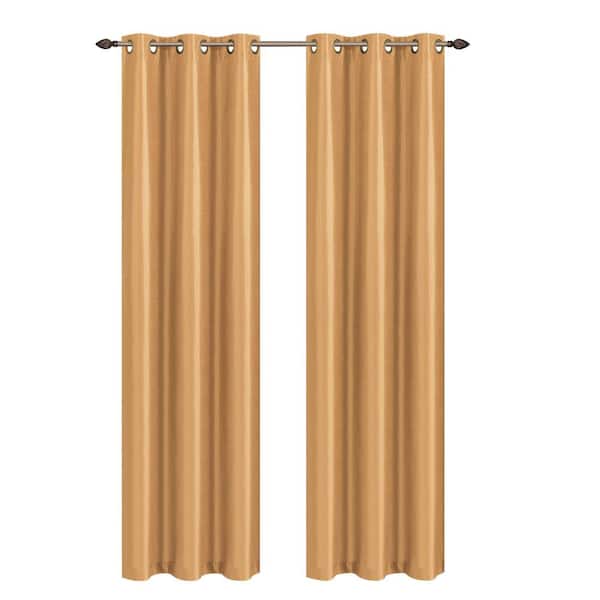 J&V TEXTILES Madonna Gold Solid Polyester Thermal 76 in. W x 63 in. L Grommet Blackout Curtain Panel (Set of 2)