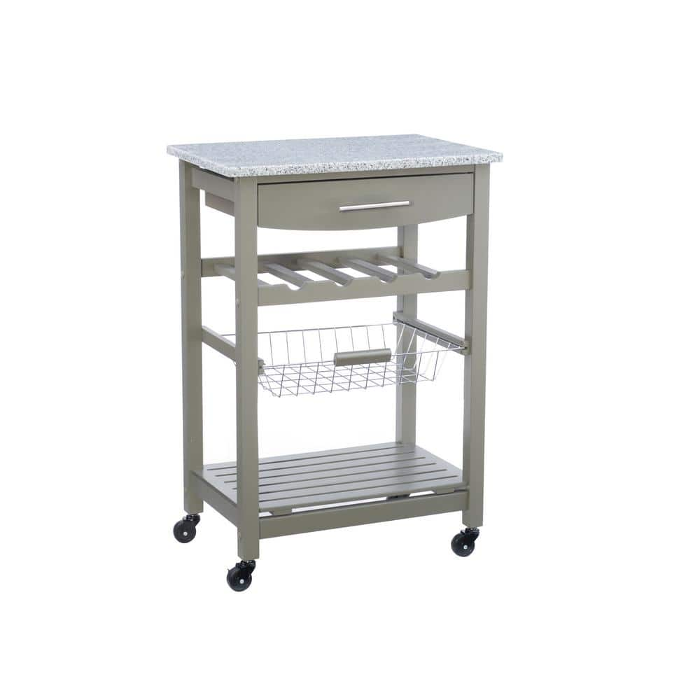 Todd Grey Kitchen Cart with Granite Top and Storage -  Linon Home Decor, THD03296