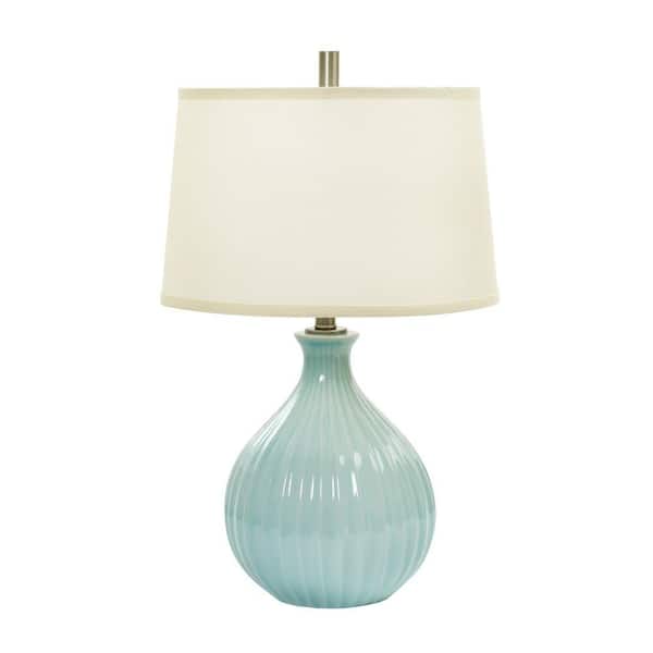 Unbranded 26 in. Spa Blue Crackle Ceramic Table Lamp with Ripple Design