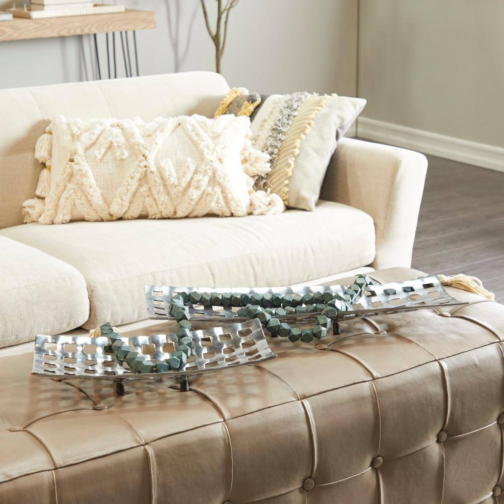 Silver Aluminum Grid Design Decorative Tray Set
