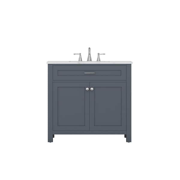 Alya Bath Norwalk 36 in. W x 34.2 in. H x 22 in. D Vanity in Gray with Marble Vanity Top in White with White Basin