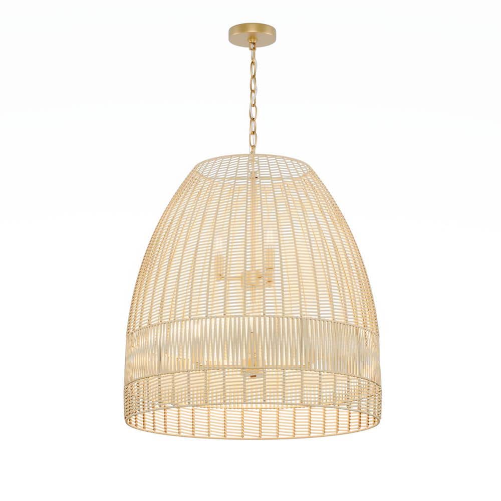 23.62 in. 7-Light Gold Boho Rattan Bamboo Oversized Chandelier Farmhouse Ba