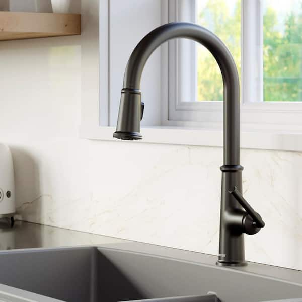 Elwood Single Handle Pull Down Sprayer Kitchen Faucet in Matte Black