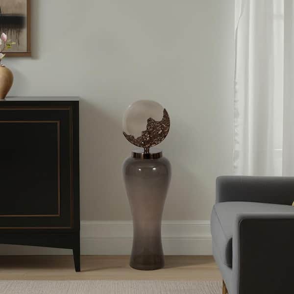 Liv & Skye 30 in. Silver/Gray Glass Floor Vase with Top