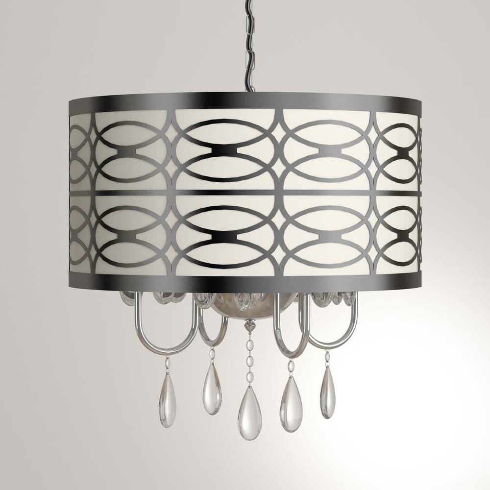 Roxanne 18" Chrome Drum Chandelier with Clear Glass Accents