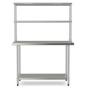 Silver Rectangular Stainless Steel Top 48 in. Kitchen Prep Table with Overshelves