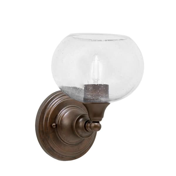 Unbranded Fulton 1-Light Bronze Wall Sconce, 7 in. Clear Bubble Glass