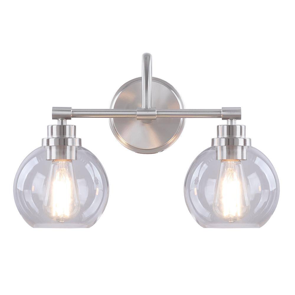 16.5" Brushed Nickel 2-Light Vanity Light with Clear Glass Shades