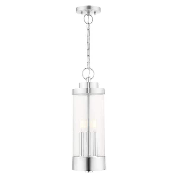 AVIANCE LIGHTING Cavanaugh 20.25 in. 3-Light Polished Chrome Dimmable Outdoor Pendant Light with Clear Glass and No Bulbs Included