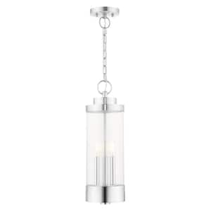 Cavanaugh 20.25 in. 3-Light Polished Chrome Dimmable Outdoor Pendant Light with Clear Glass and No Bulbs Included