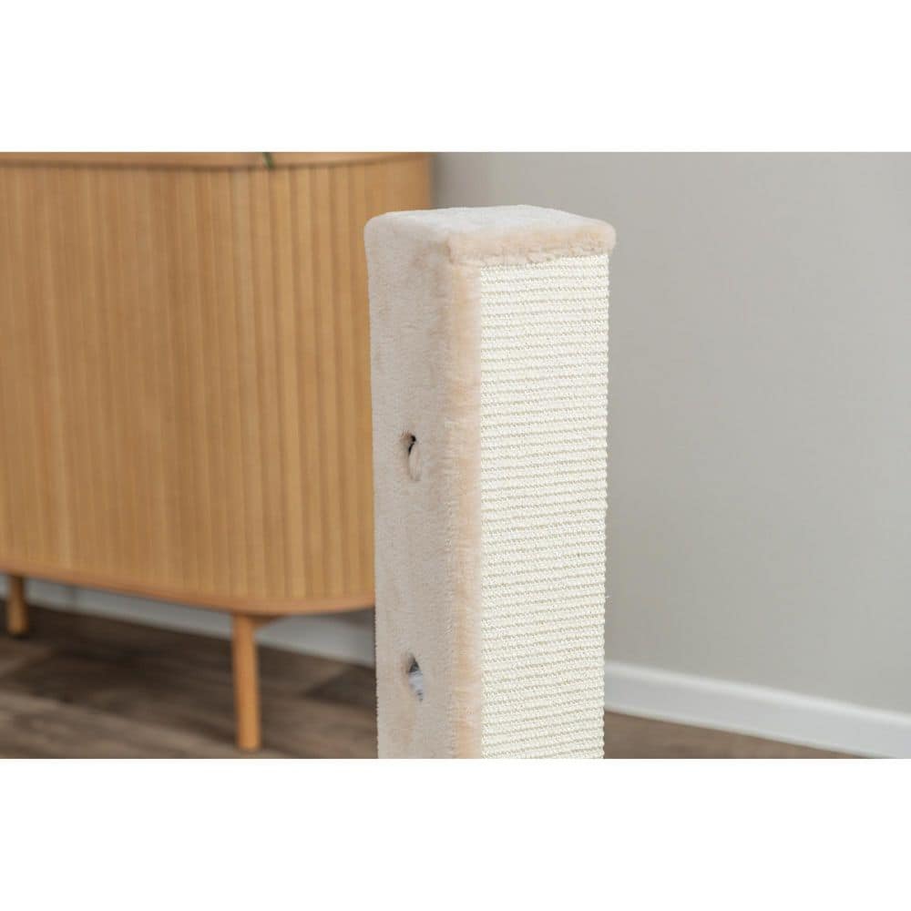 Beige Sisal and Plush Cat Scratching Post with Peek-a-Boo Toys