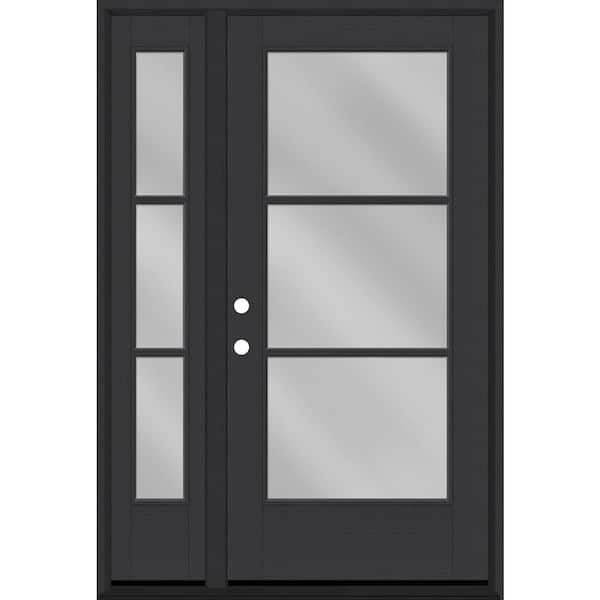 Steves & Sons Legacy 51 in. W. x 80 in. Icon 3 Lite Modern Clear Glass RHIS Black Mahogany Fiberglass Prehung Front Door 12 in. SL