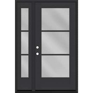 Legacy 53 in. x 80 in. Icon 3 Lite Modern Clear Glass RHIS Black Mahogany Fiberglass Prehung Front Door w/ 14 in. SL