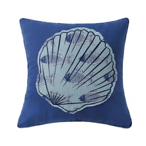 Bayport Blue Shell Appliqued 20 in. x 20 in. Throw Pillow