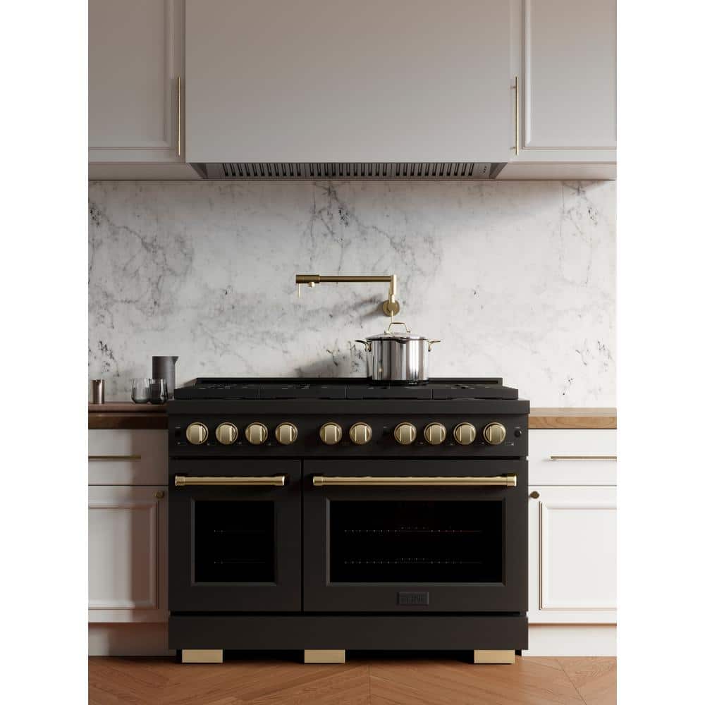 48" Black and Bronze Dual-Fuel Convection Range with Griddle