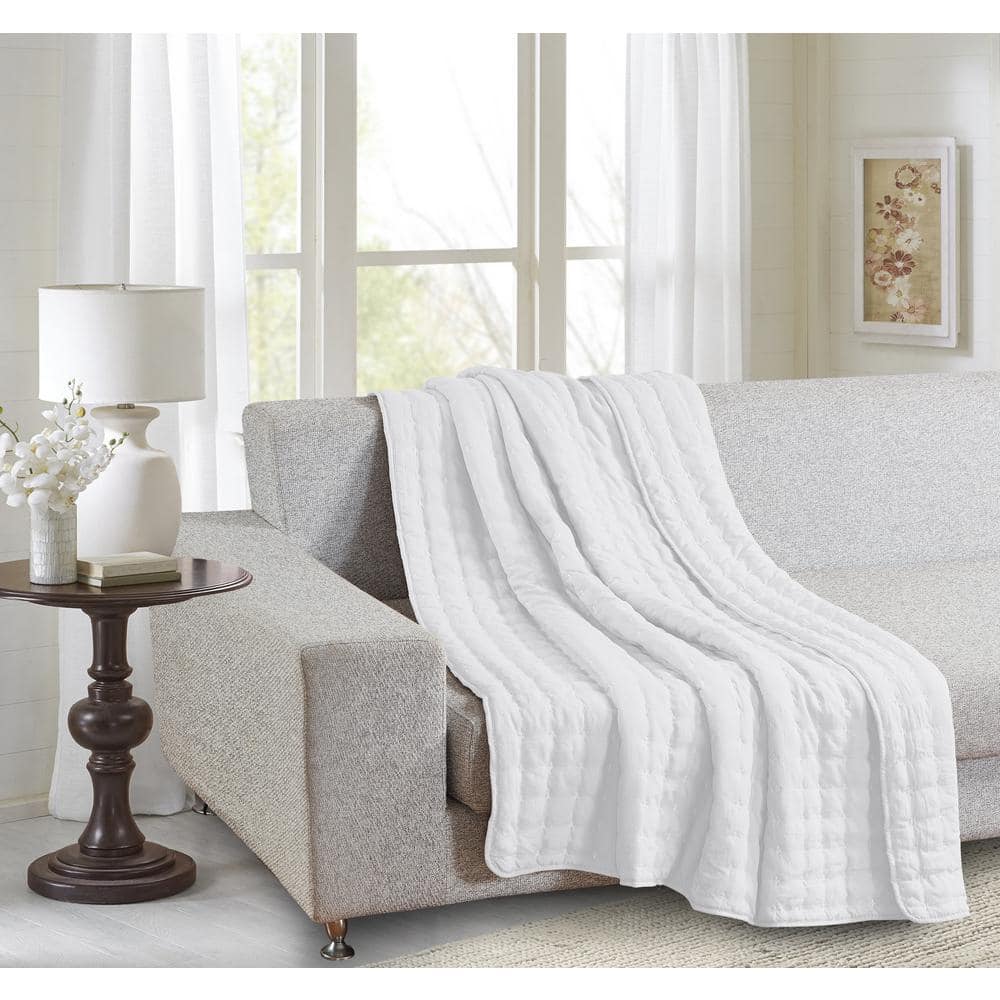 Harper Lane White Cross Stitched Polyester Throw Blanket 15175A - The ...