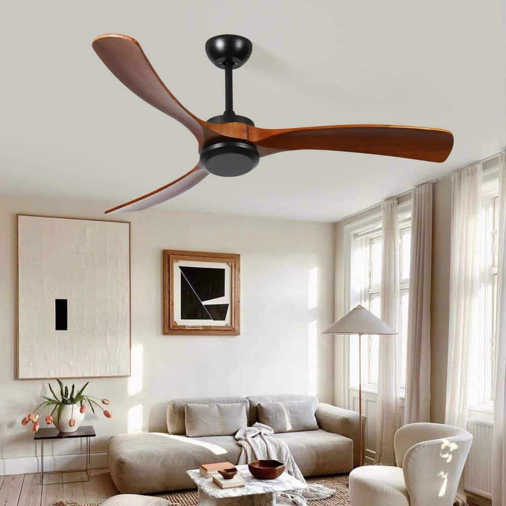 ハサモ　BAR WOOD CEILING FAN LINJO 72 in. Indoor Modern Black Nosieless 3 Natural Brown Wood