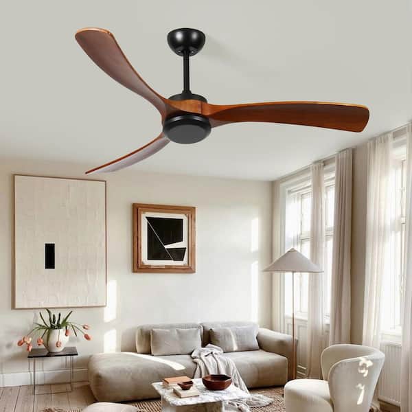 72 in. Indoor Modern Black Nosieless 3 Natural Brown Wood Fan Blades Ceiling Fan with 6-Speeds and Remote Control