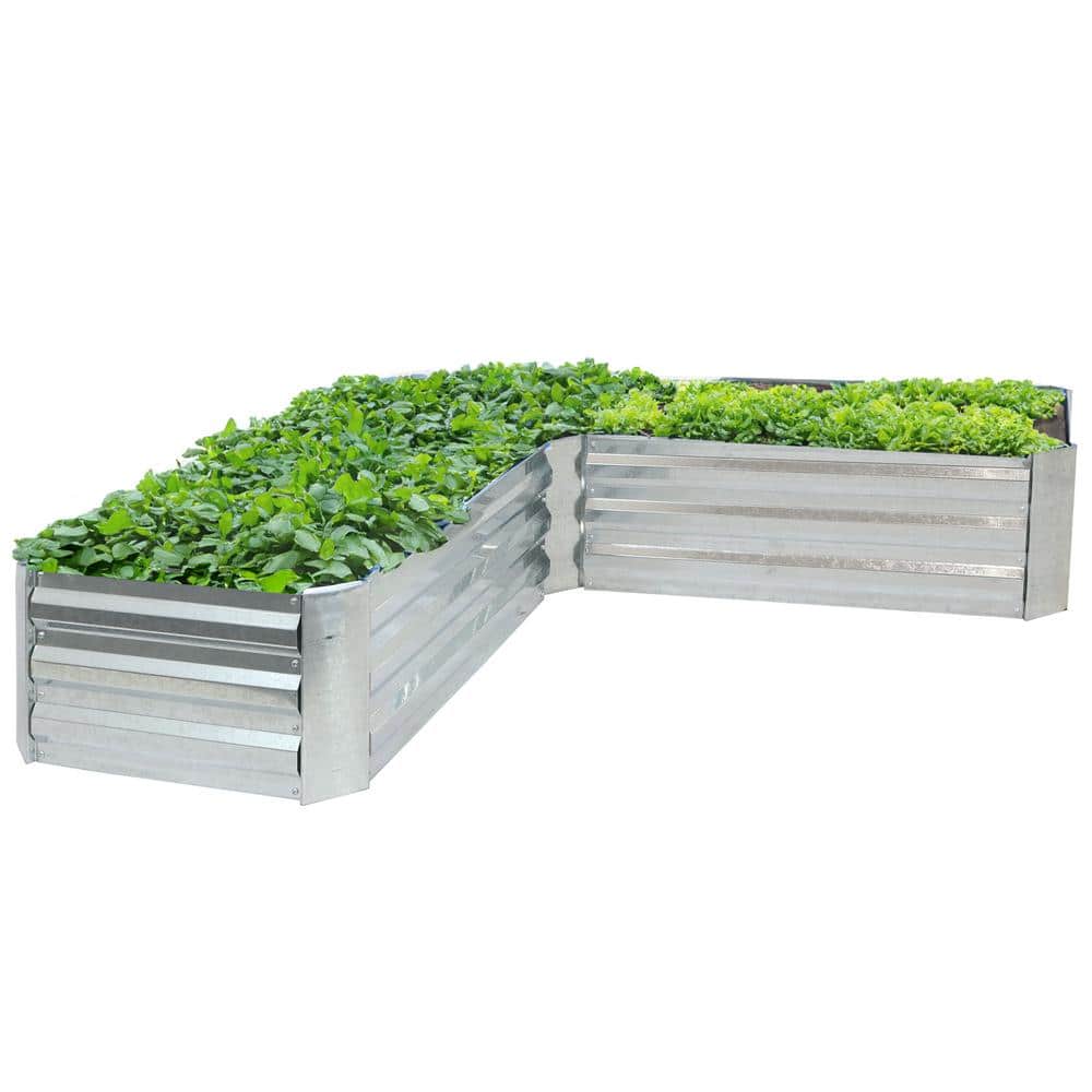 Silver Galvanized Steel L-Shaped Raised Garden Bed