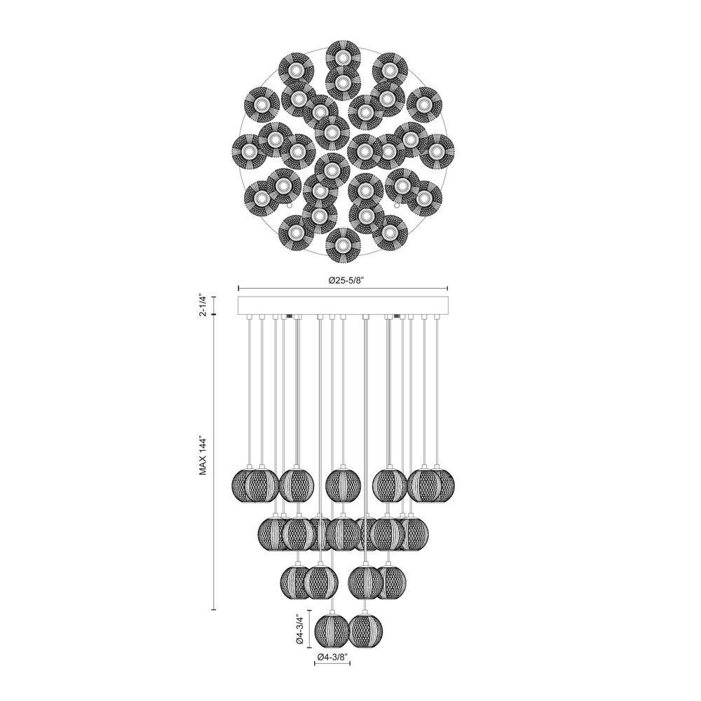 Polished Nickel 30-Light LED Glass Cluster Pendant