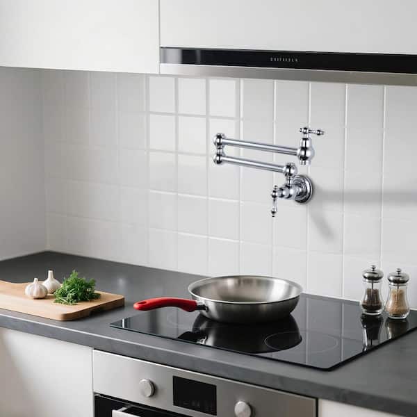 Wall Mounted Pot Filler with Level Handle in Polished Chrome