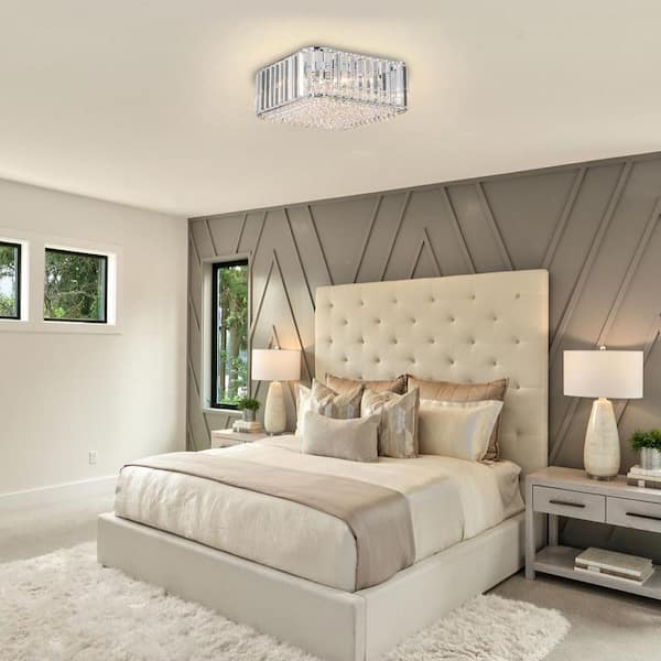 13.38 in. 4-Light Modern Transitional Chrome Square Flush