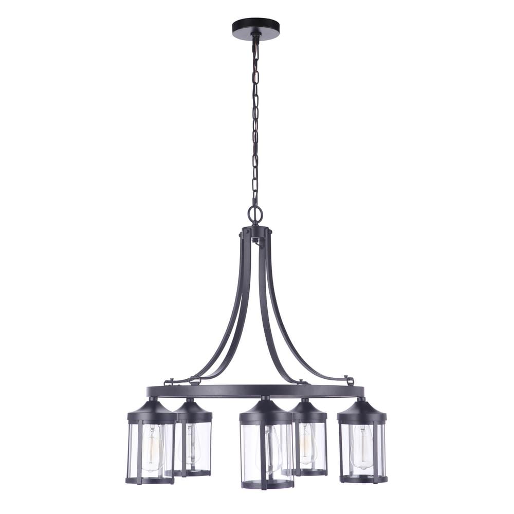 Flat Black Crystal Cylinder 5-Light Chandelier