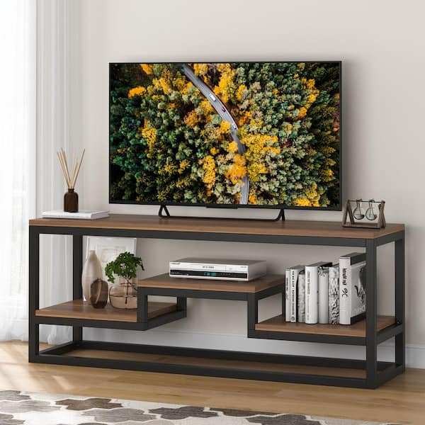 TRIBESIGNS WAY TO ORIGIN Baade 59 in. Dark Walnut TV Stand Fits TV's up to 60 in. with 3 Storage Shelves