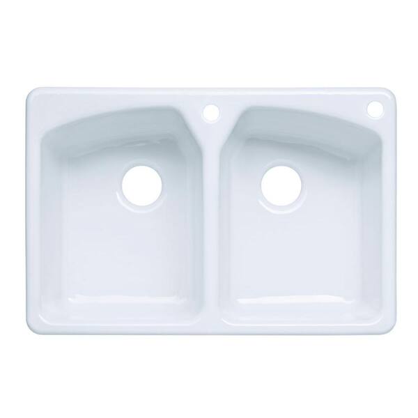 KOHLER Tanager Drop-In Cast-Iron 33 in. 2-Hole Double Bowl Kitchen Sink in White