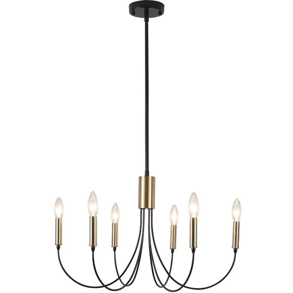 LWYTJO Hook 6-Light Black/Brass Classic Candle Style Chandelier for ...