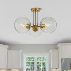 Lueck 22 in. 3-Light Modern Gold Sputnik Swirl Glass Globe Semi Flush Mount