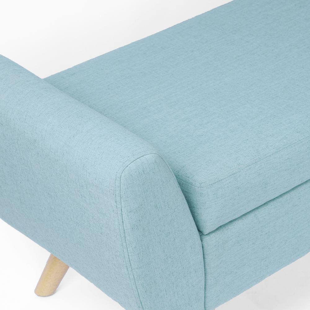 French Blue Upholstered Storage Bench with Wood Legs