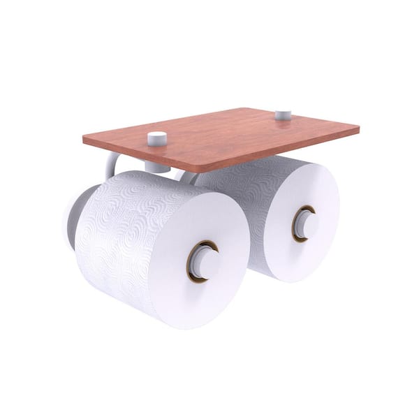 Allied Brass Que New Collection Wall Mounted Toilet Paper Holder in Matte White with Wood Shelf