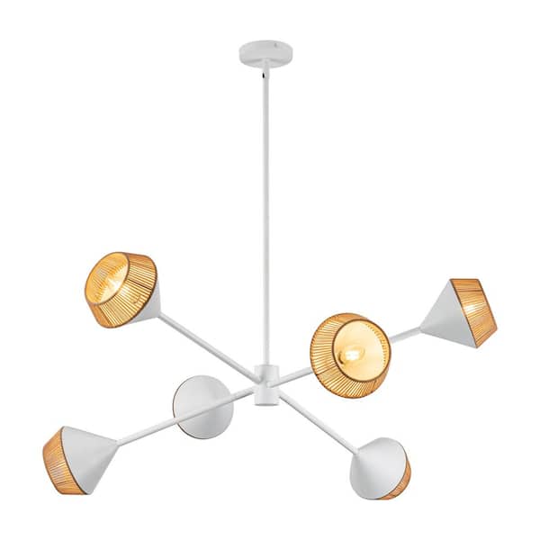 ALORA MOOD Daphne 38 in. 6 Light 60-Watt White/Brown Cotton Rope Chandelier