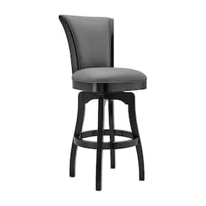 Raleigh 26 in. Counter Height Swivel Barstool in Black Finish and Gray Faux Leather