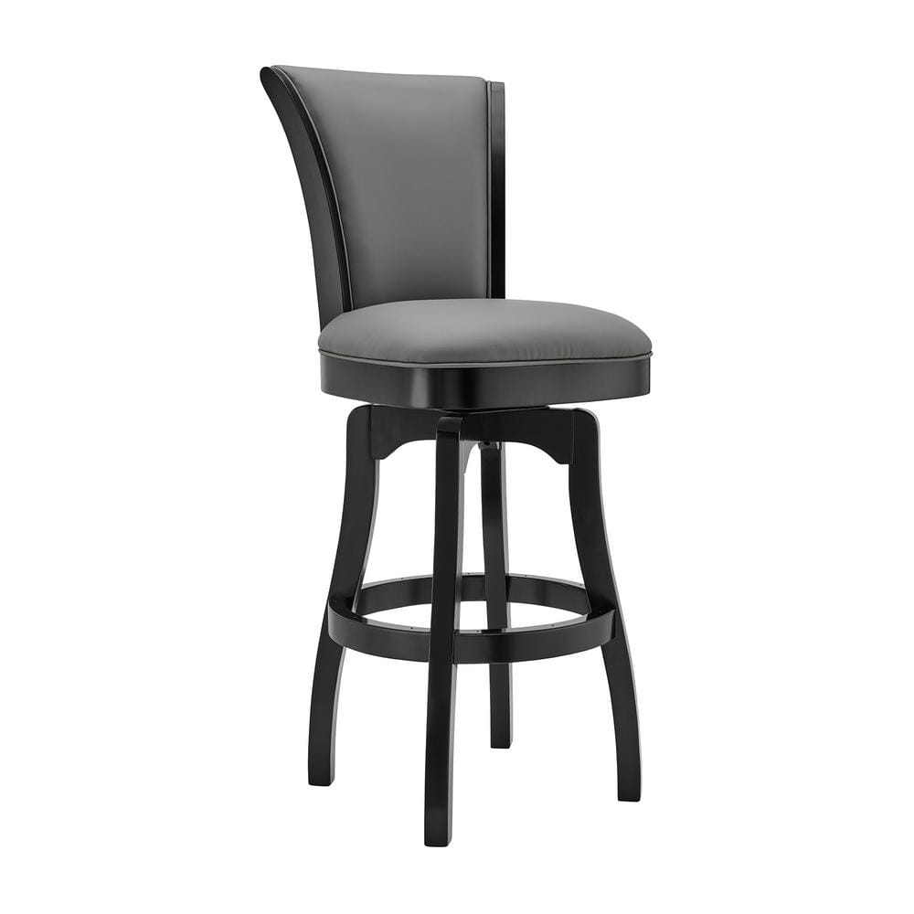 Gray Faux Leather and Wood Swivel Barstool, 30" Height