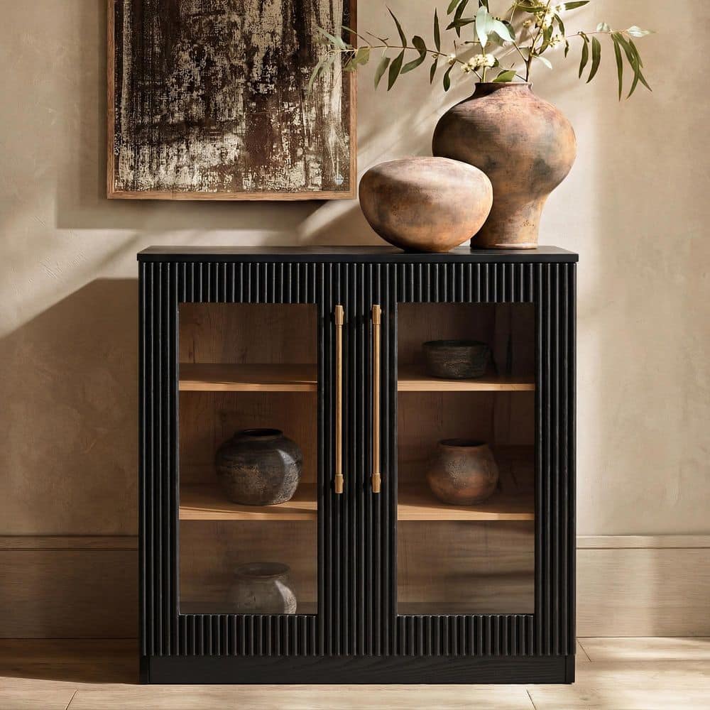 Morden Fort Onyx Reed Black Wood Buffet 31 in. Accent Kitchen