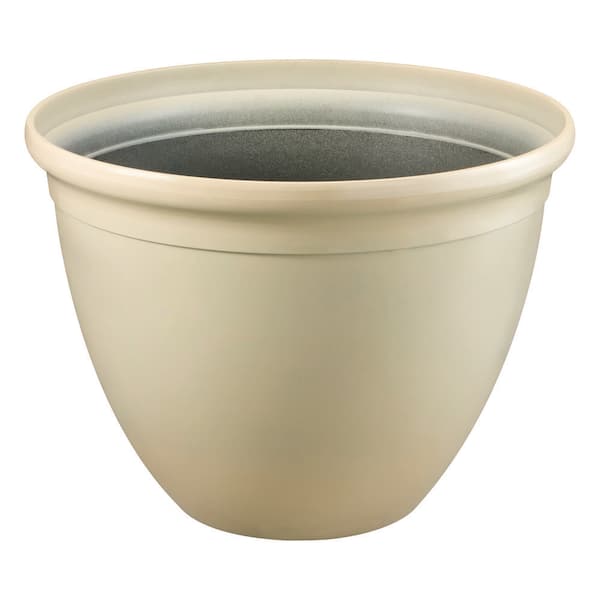 Vigoro 19.5 in. Lyla Large Beige Glossy Resin Planter  (19.5 in. D x 14.3 in. H)