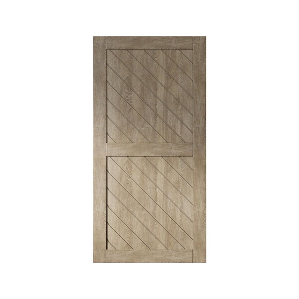 XT2 32 in. x 80 in. C-Panel Solid Core Classic Gray Slanted Stripe Design Pine Wood Interior Sliding Barn Door Slab