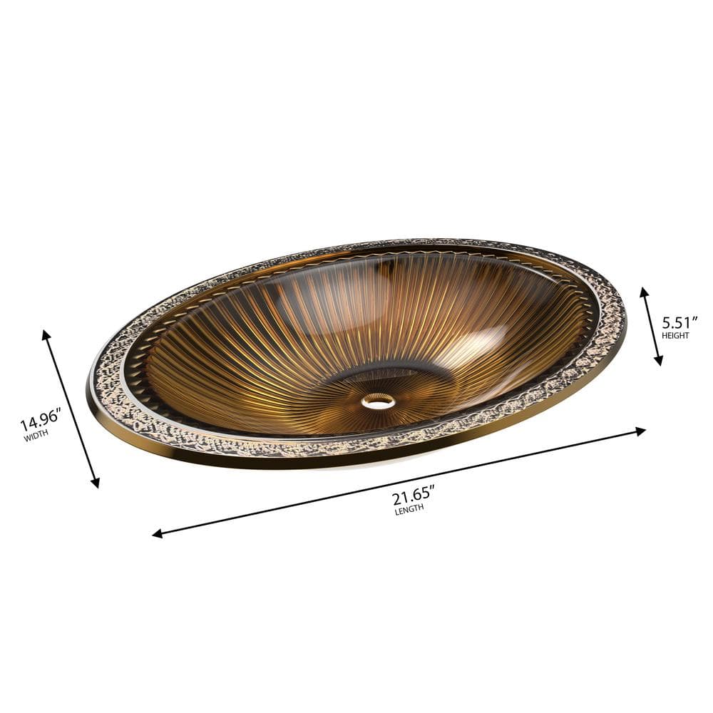 Gold Oval Tempered Glass Above-Counter Bathroom Vessel Sink