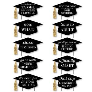 Gold Tassel Worth The Hassle - Grad Cap Shaped Outdoor Graduation Lawn Decorations - Graduation Party Yard Signs - 10 Pc