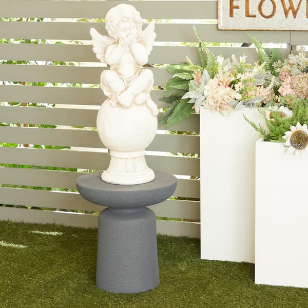 18 in. Dark Gray Round Magnesium Oxide Outdoor Accent Table